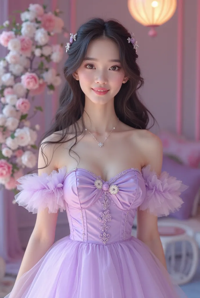 Reminds realistic of a beautiful Asian woman wearing a lavender colored dress rebonding hair and 
 Amazing 3D Blender Rendering
 from the gift shop , designed
 as an enchanting gift box with lavender luxury 
 ribbons and bows. The outer part of it attracts...