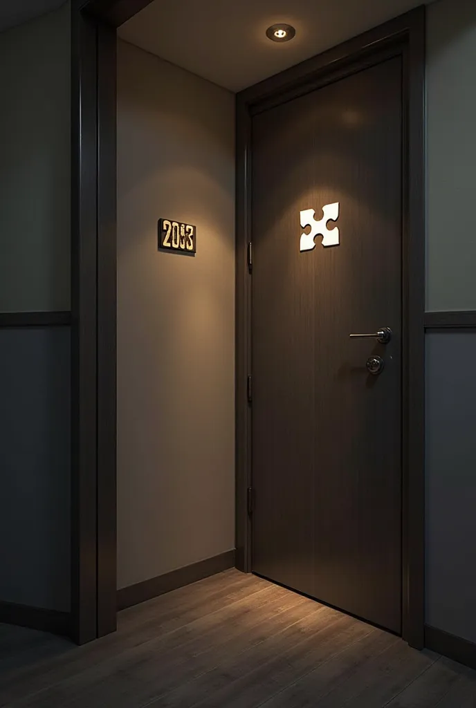 Simply have a hotel door with room number 203 and a door with a jigsaw symbol on the door and contain love in a simple way