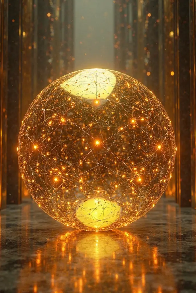 A golden ball with technology-like net lines 