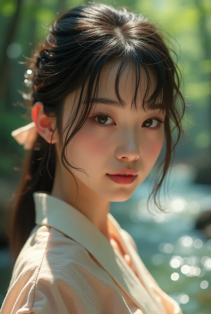 Photorealistic, ultra high definition, highest quality, best quality, 8k, RAW photos, super detailed, ultra-high resolution, amazingly cute Japanese real girl, detailed portrait of a young Japanese woman, beautiful facial features, warm expression, serene ...