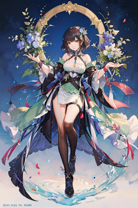 smiling girl with no visible hips　 Nemophila 　green　flower　 dress