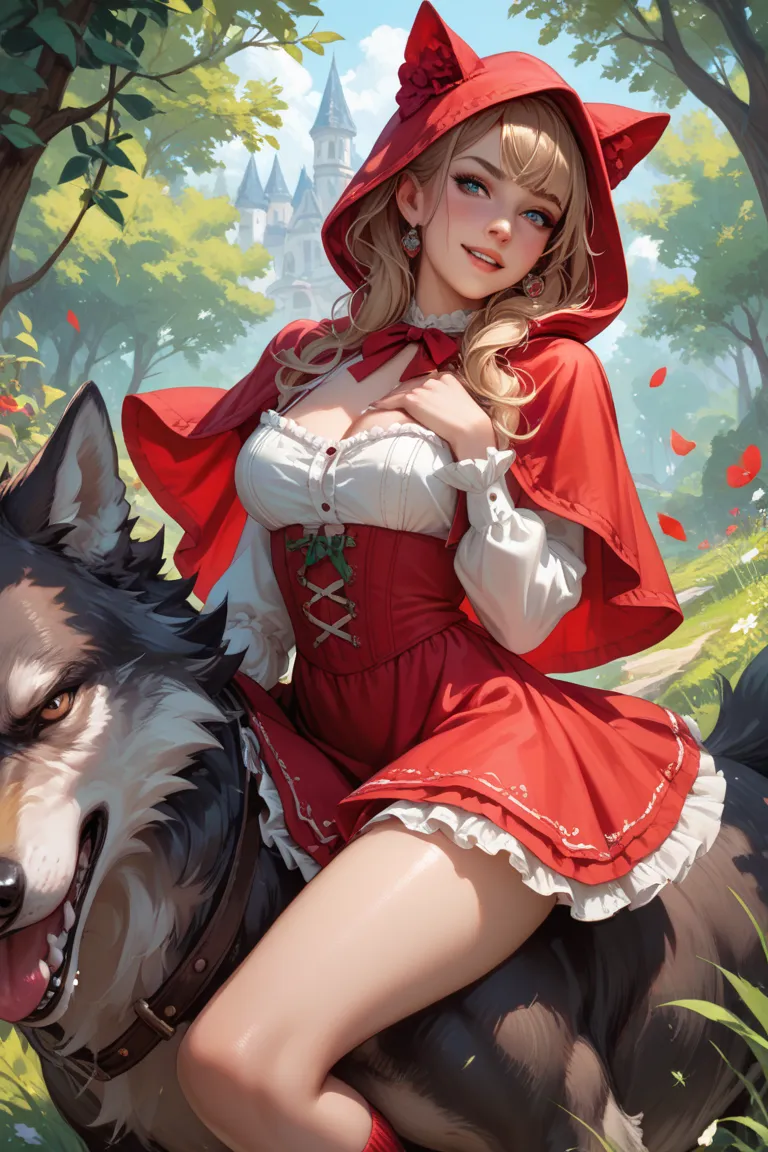 The bad wolf takes off underwear on Little Red Riding Hood . The wolf is horny, Porn 