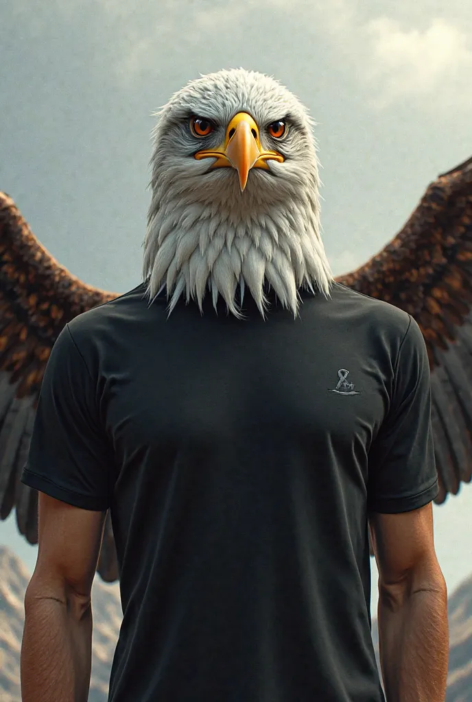 Eagle wearing a black short sleeve shirt