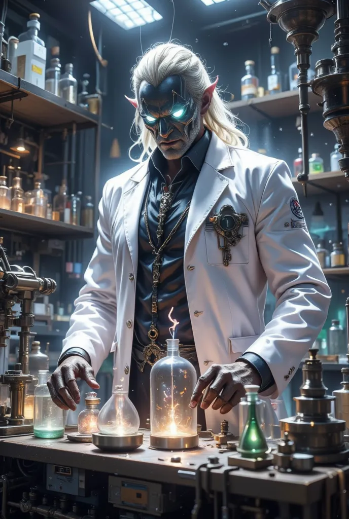 An evil scientist conducts experiments in his laboratory 