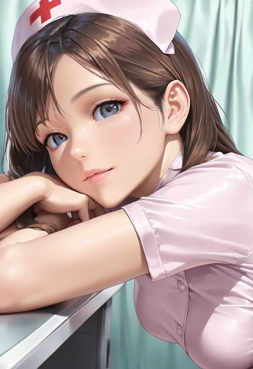  ultra detail,  detailed face ,   detail eyes, Beautiful eyes, Masterpiece,  top quality,  Photorealistic,  That&#39;s ridiculous., 8k,  RAW photos,  , (Highest quality), Big Head, (1 with medium breasts:1.2) Wearing a nurse blouse at the hospital