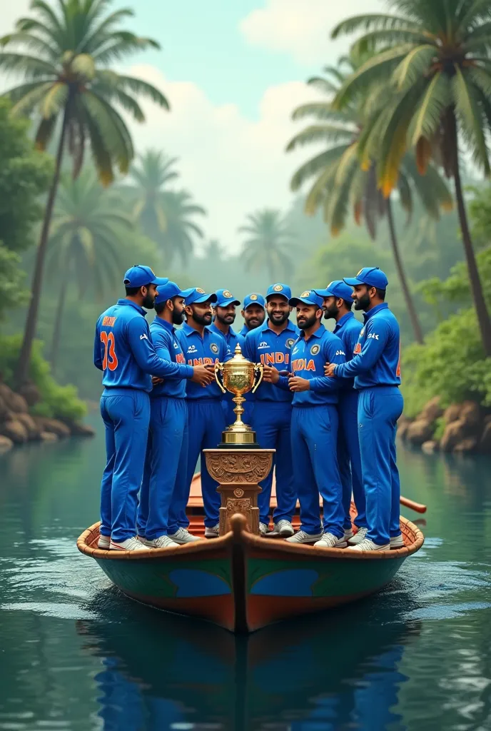 Indian Cricket team travels in a kerala boat with a Champions trophy