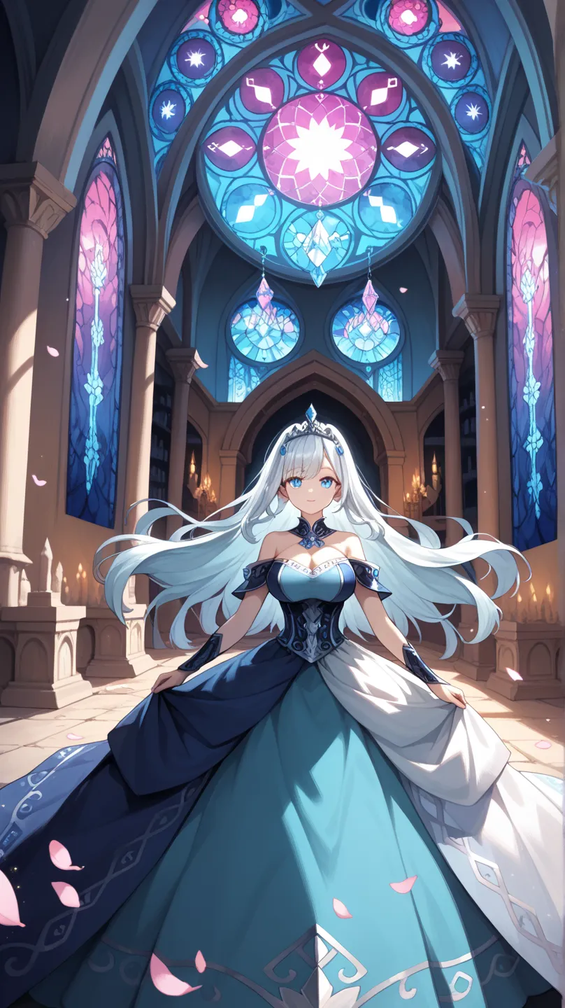  Masterpiece with natural light , best quality , Japanese , cute face , Age 25 , ( Symmetrical Clear Eyes:1.3) , shining eyes , viewers dripping to the floor ,  Medieval Dress ,tiara,Isekai Fantasy,Floating Castle
,big breasts, fantastic scenery of a princ...