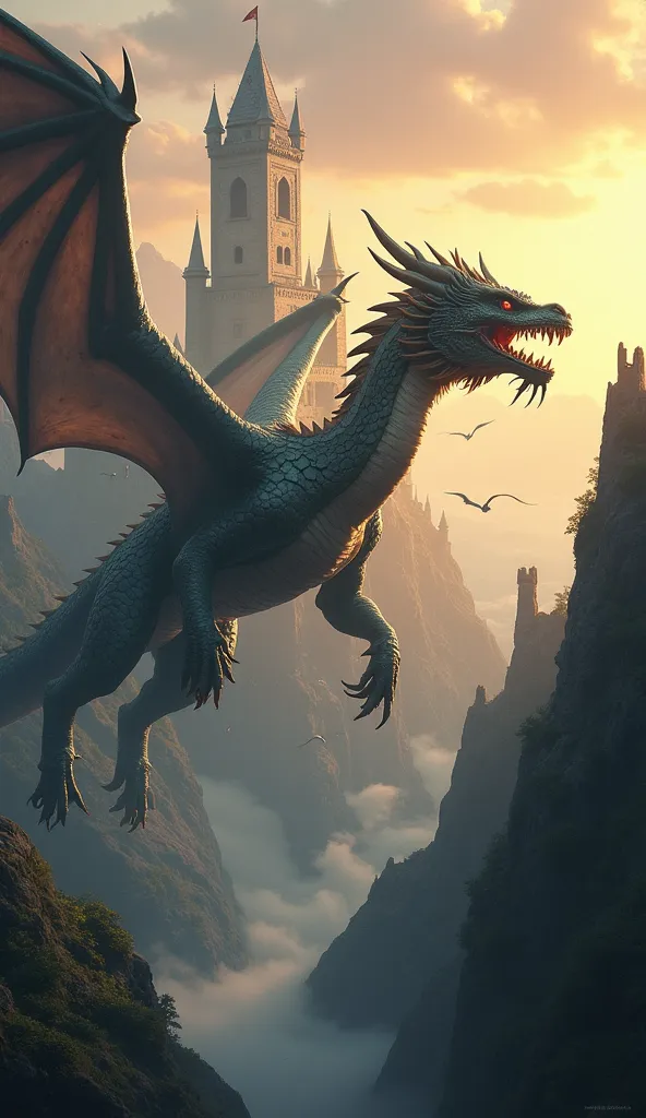 Dragon returning under the castle 