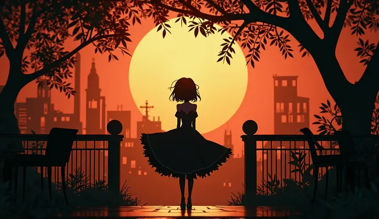 (Silhouette Art,Silhouette anime beauty) (((paper craft,A world where only black exists:1.3)background、fantastic and warm orange light、Lounge at night、 bar counter 
