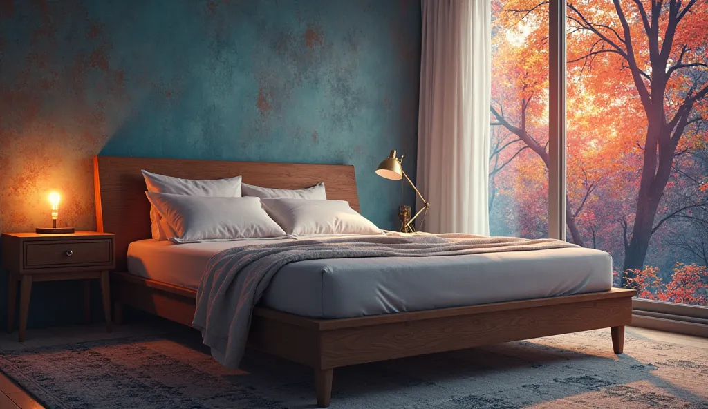 Create a Surrealism, King Size Bed, Fine Wood, Dark Brown,Extra Soft Mattress, Vibrant Colors, A surreal image, unusual views, confused dimensions, Bright Tone, mystical art,  high-quality illustration , 8k,  Masterpiece, Ultra Detail , realistic, โฟโต้rea...