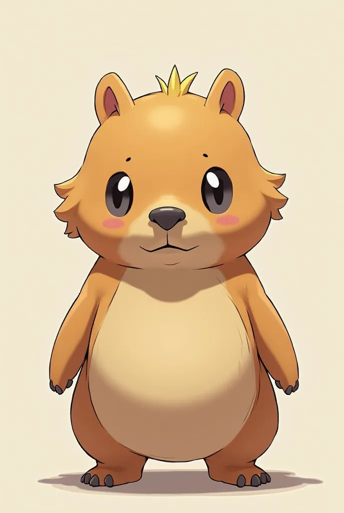  little baby humanoid.
 exterior: Capybara , 半分Capybara、半分Capybara、. Big anime eyes, 
 style : cell shade , 3d , anime, full body,  T-pose.
this is a Digimon 