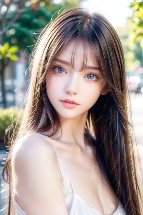 Shiny transparent white skin 、 style hair gets in the way of a pretty face 、Colossal、 old cute sexy little beautiful face、 beautiful straight hair that shines 、grow,  bright light blue eyes 、 long silky bangs to cover her pretty eyes ,  sexy face hiding se...