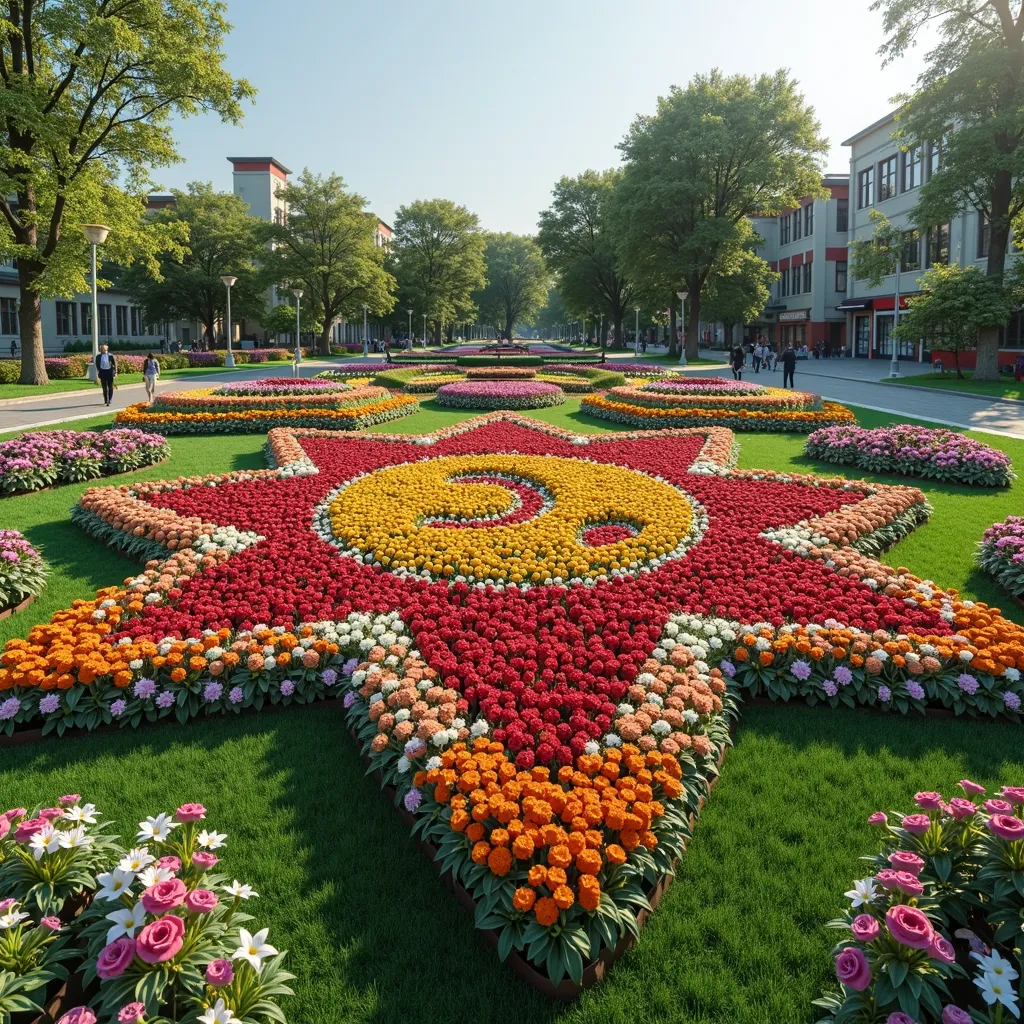 Create a thematic flower bed project near the House of Culture to celebrate the 80th anniversary of Victory in the Great Patriotic War, in the form of a five-pointed star and inside the number 80