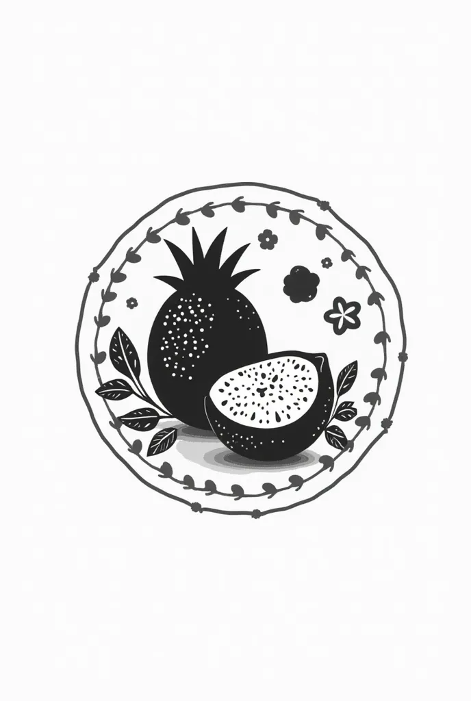 Create a minimalist black and white round logo for a pitaya jelly with honey