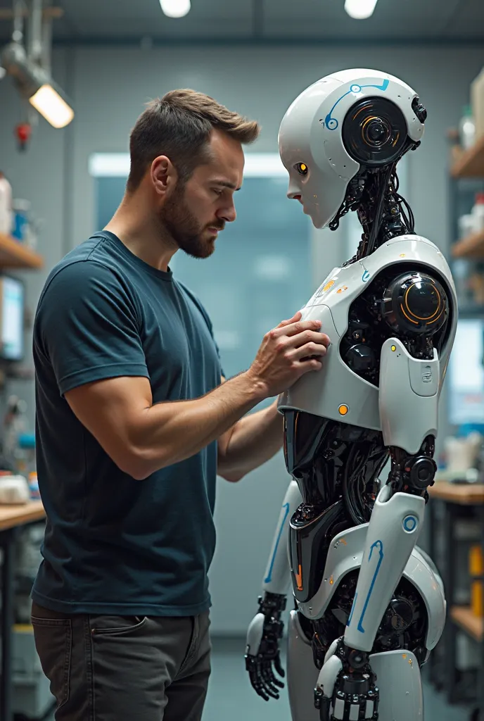 Make a man work with the help of a robot 