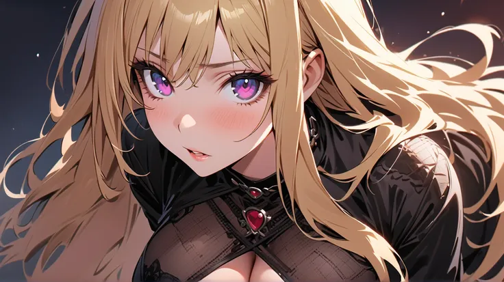 1 girl, alone, solo,
((top quality、High Resolution、very detailed 8K wallpaper))

purple eyes, (long hair,blonde hair),medium boobs,mature,sensual expression, thick eyes,

Stylish Outfits,highlight breasts,bending forward,bust up,close-up,viewers,Erotic Pos...