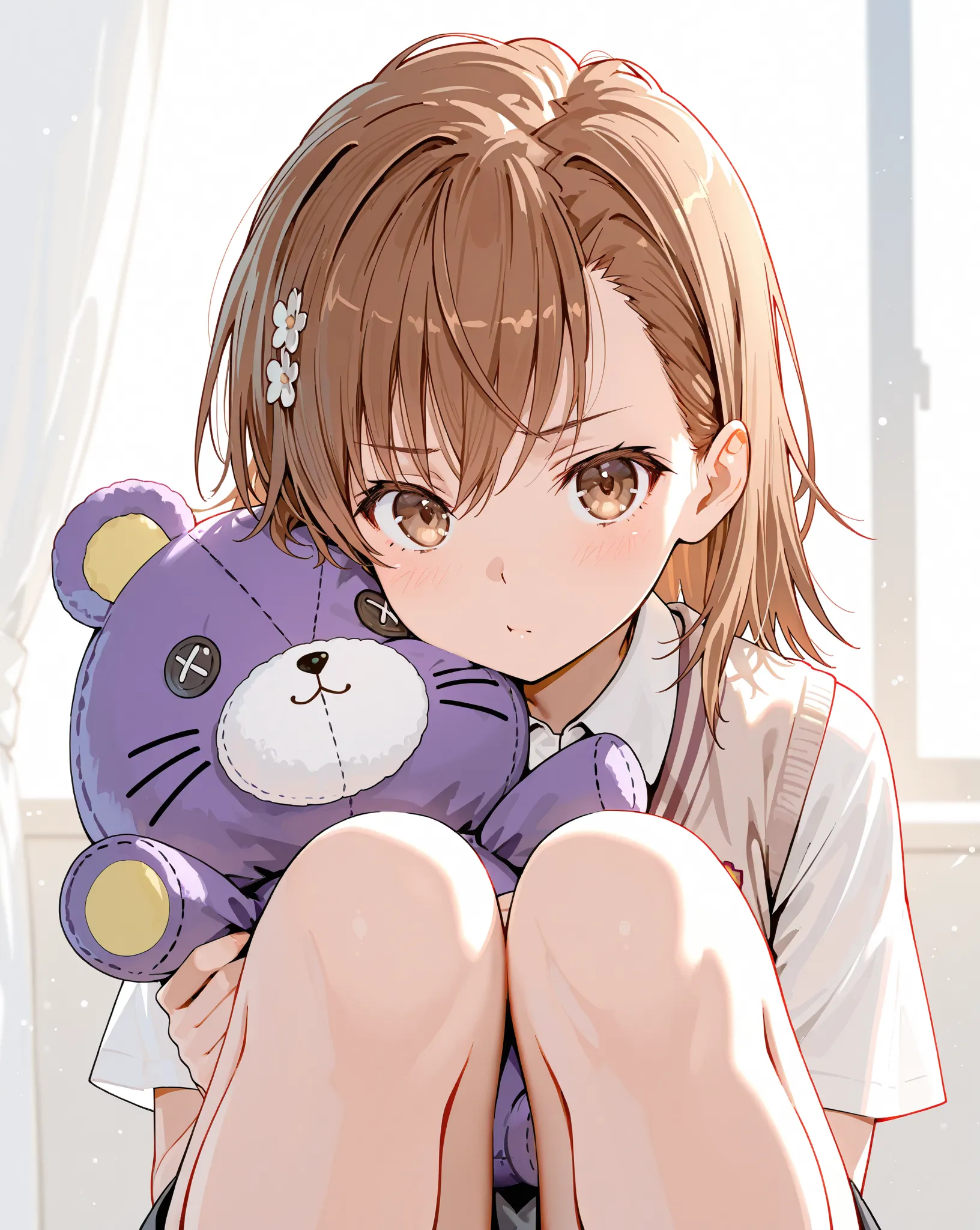 (Misaka Mikoto), plush toy, masterpiece, highest quality, UHD, retina, masterpiece, accurate anatomy, super detailed, high quality, best quality, 8k