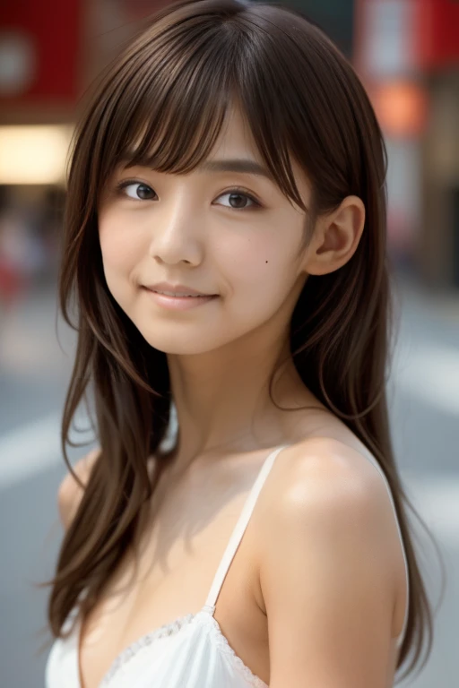 Product quality, 1 girl, (Whole body:1.3), Front shot, Front view, Young and pretty girl in Japan, At night, wearing white bra and panties, (White panties focus), (View your audience:1.2), (Looking into the camera:1.5), ((In the city of Ginza)), Super cute...