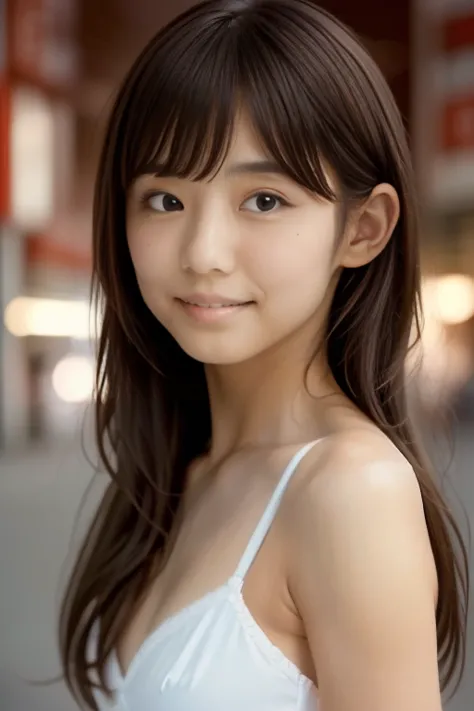 Product quality, 1 girl, (Whole body:1.3), Front shot, Front view, Young and pretty girl in Japan, At night, wearing white bra and panties, (White panties focus), (View your audience:1.2), (Looking into the camera:1.5), ((In the city of Ginza)), Super cute...