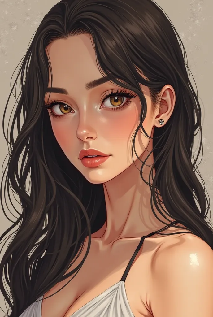 manga style woman with captivating and sophisticated beauty. tall with an athletic figure, slender and long legs. her facial features were attractive, elegant and fine. her almond-shaped eyes were hazel, that transmitted an intense and attractive look. her...