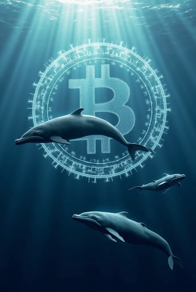 Whales on the background of bitcoin 