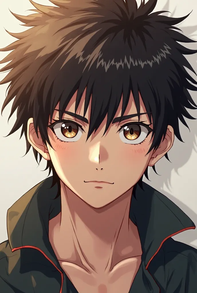 Handsome anime guy looks like a killula with black hair brown eyes 