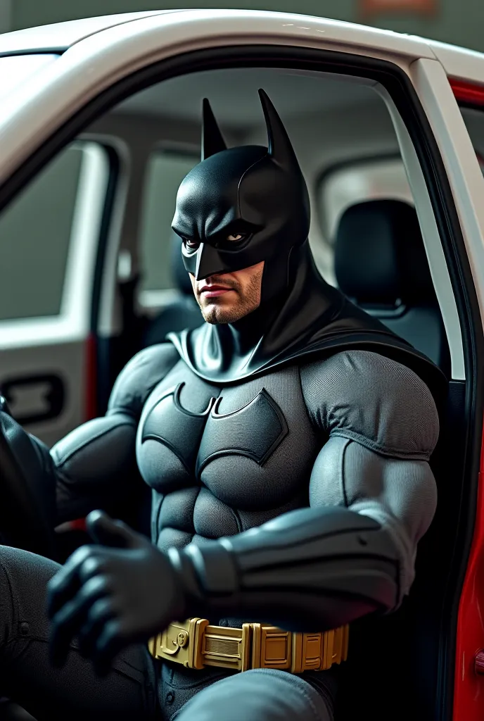 Cree batman dans une renault twingo de 3eme generation blanche avec des traits rouges 