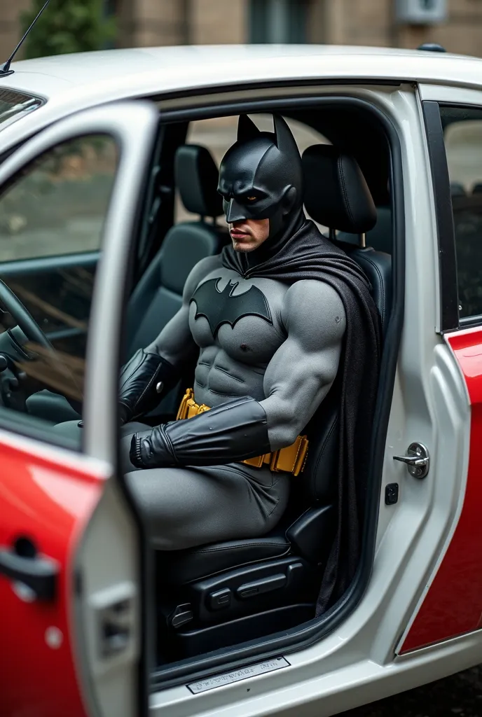 Cree batman dans une renault twingo de 3eme generation blanche avec des traits rouges 