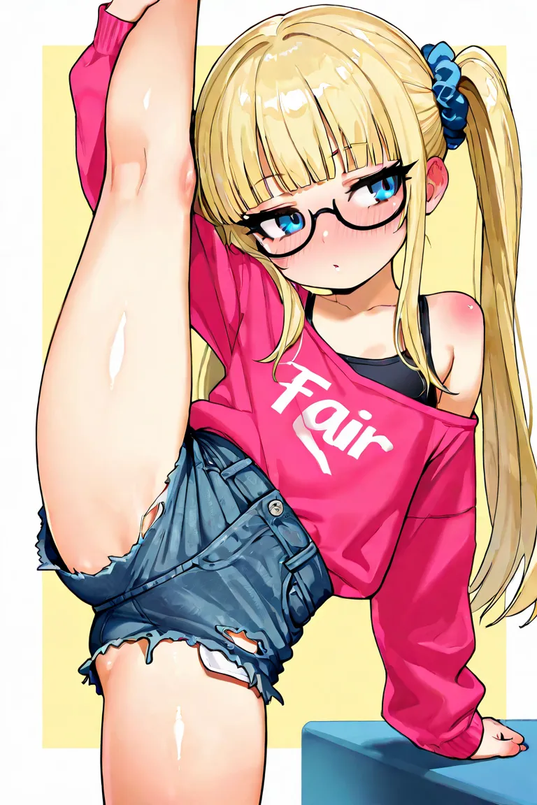 masterpiece, best quality, amazing quality, absurdres, sharp focus, ultra detailed, intricate details, black eyelashes, long eyelashes, black eyeliner, glossy lips, black eyeshadow, 1girl, sideways glance, under-rim eyewear, blonde hair, high twintails, ha...