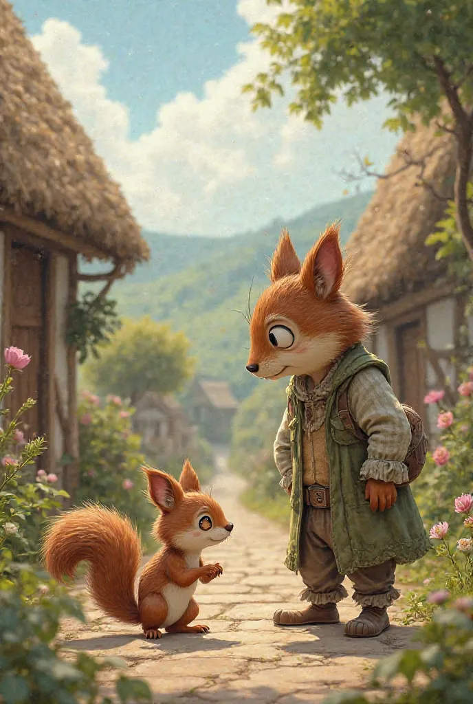 A squirrel with a villager 