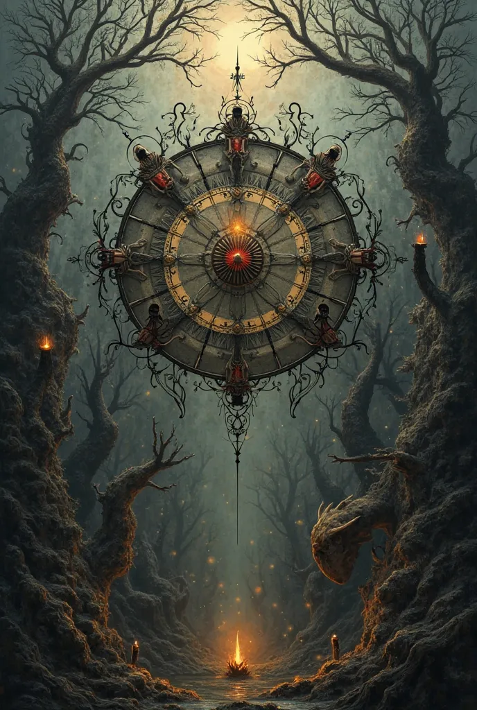 Atmospheric dial art with images of the seven deadly sins