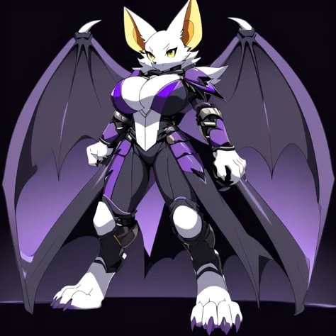 Anime, ((anime style)), ((solo)), ((solo picture)), alone, simple shading, ((action pose)), ((full body picture)), ((plush build)), ((wearing stylized black female armor with dark purple trim:1.3)), ((purple chest armor:1.2)), ((bare shoulders:1.2)), ((fem...