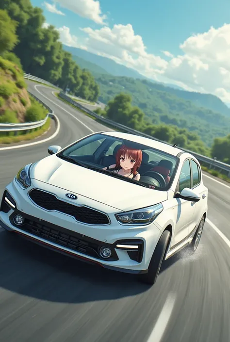 
Drifting Kia Ceed Hatchback Car Make Color White , Let the woman in it use an anime photo