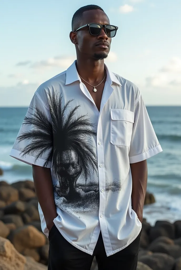 oversized shirt with minimalist art on the coast referring to Boa Vista Roraima Brazil with black and white colors