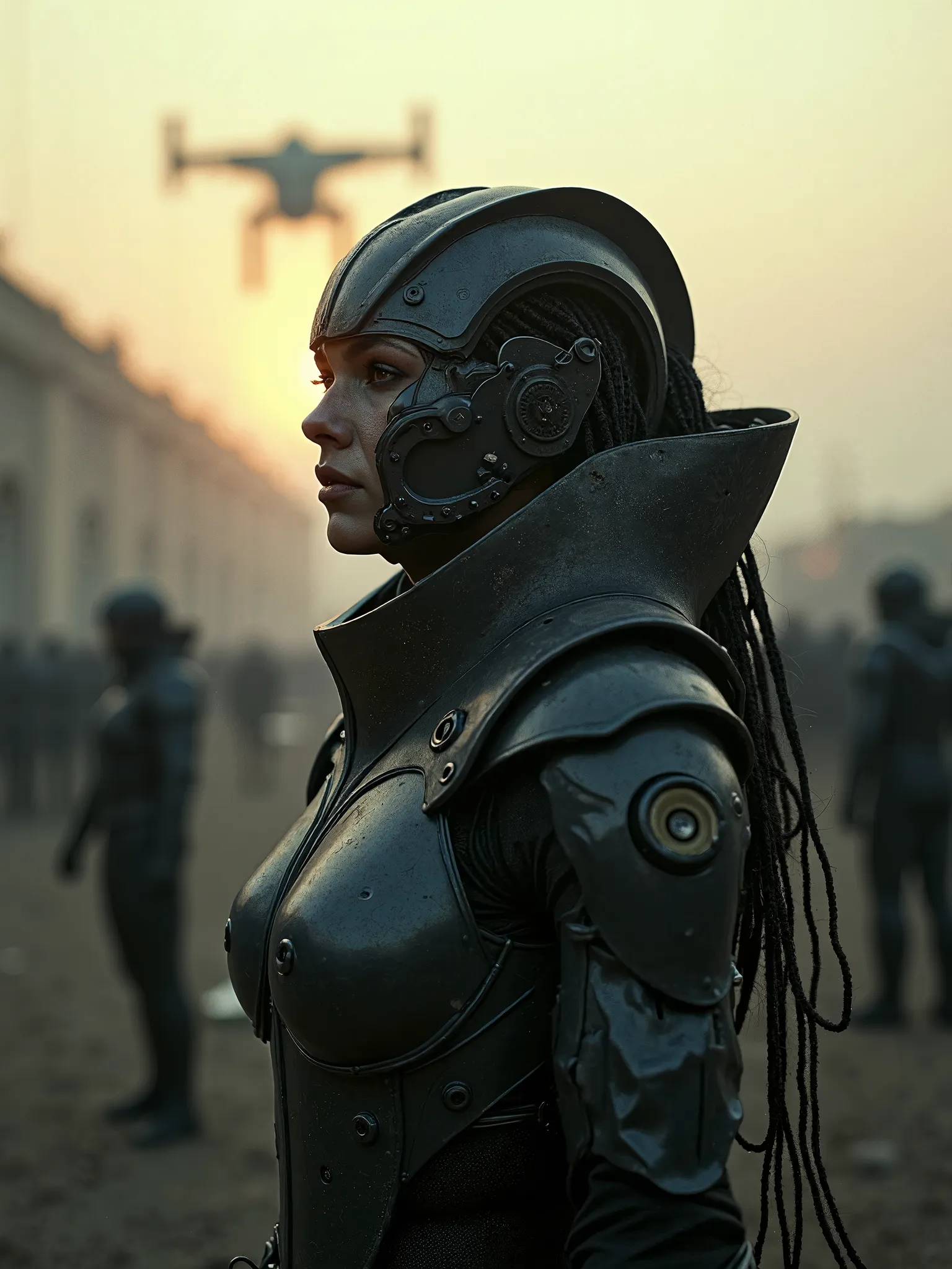 The moment I'm thinking is the first sunbeam exposing the enemy's superiority from the vantage of the rebel encampment.  Heroic female main characters' armor by H.R. GIGER: captured by Hasselblad 500C/M paired with an 80mm f/2.8 Planar lens: reference: H.R...