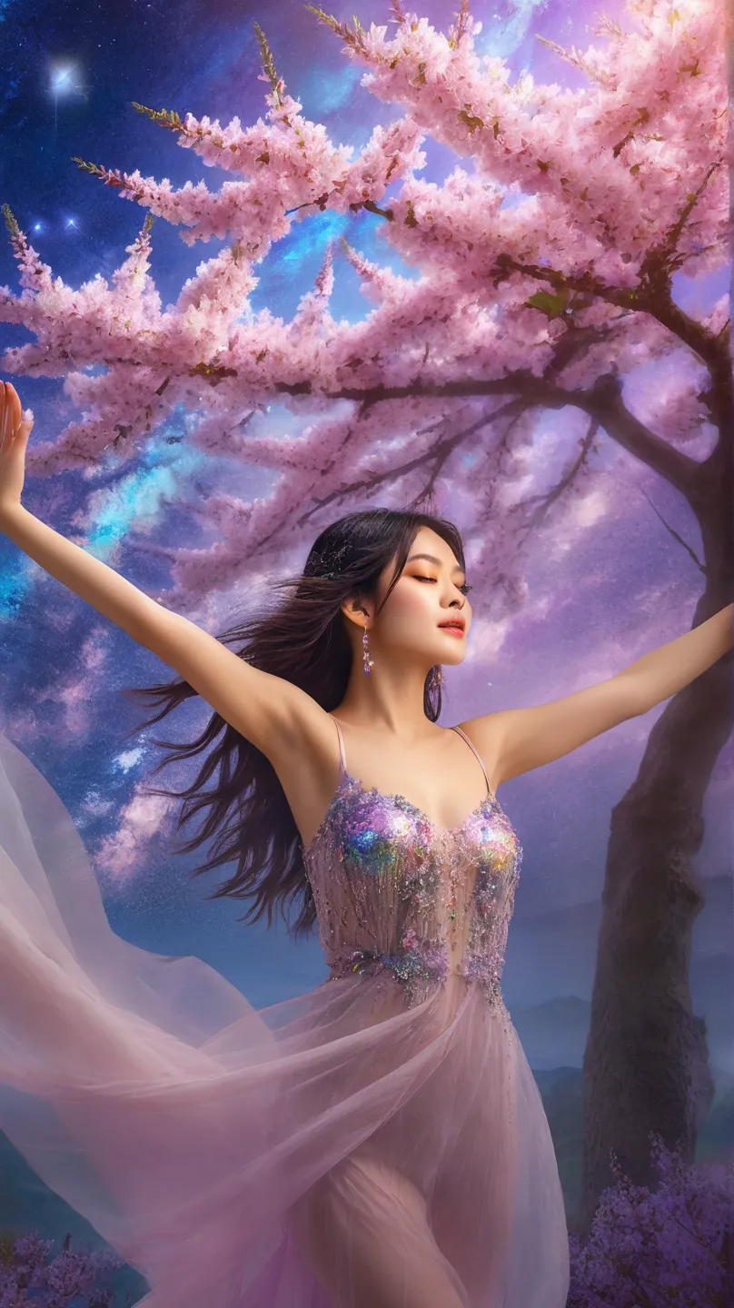  crystal spring blossom,
 fantasy,  Milky Way, Transparent, 
 twinkle in both armpits,  twinkle in both armpits, wonderful, colorful, 
Magical Painting, Dramatic Lighting, photographic realism, very detailed, 4K, description boundary depth, High Resolution