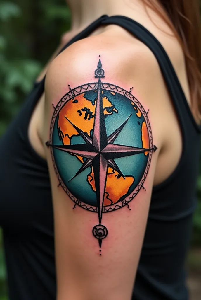 A Globe with a Compass tattoo – Symbolizes international relations and your global perspective. Good for the upper arm back of the neck