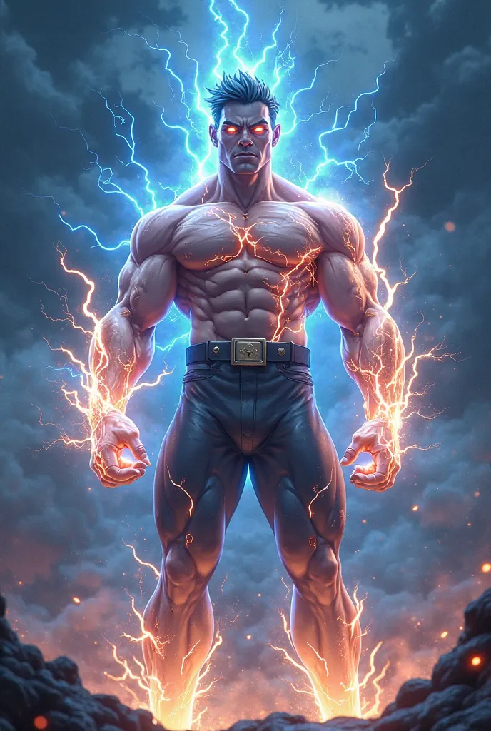 Create an animated person with powers of lightning and electricity who is a man