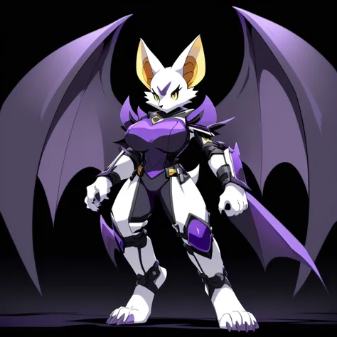 Anime, ((anime style)), ((solo)), ((solo picture)), alone, simple shading, ((action pose)), ((full body picture)), ((plush build)), ((wearing stylized black female armor with dark purple trim:1.3)), ((purple chest armor:1.2)), ((bare shoulders:1.2)), ((fem...