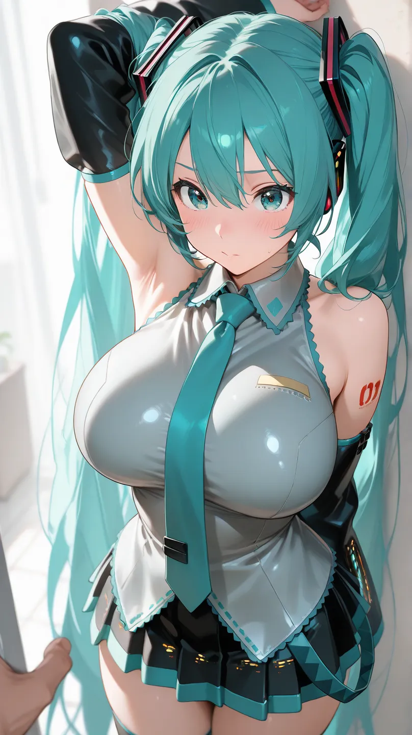 best image quality,Big Breasts,miniskirt,Hatsune Miku,1 person,Ultra High Definition,