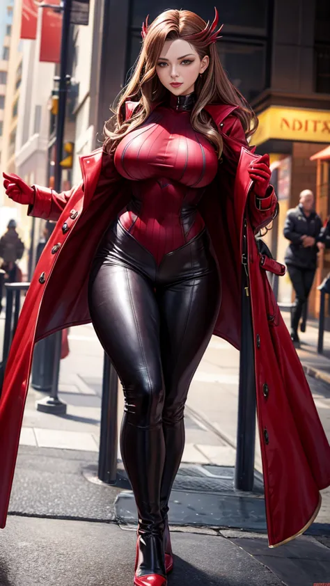 Scarlet witch huge breasts wearing a coat wearing a tight-fitting pants sexy pose in the stream.