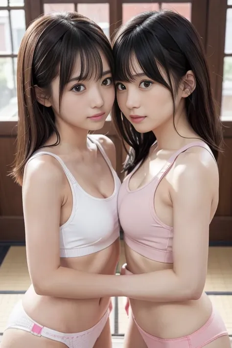 cute Japanese、Super cute、cute panties that make your face 0、 tiny panties、((Play with each other in a catfight))、cute tank top or cute sports bra、My whole body is sweaty、( and stare at each other)