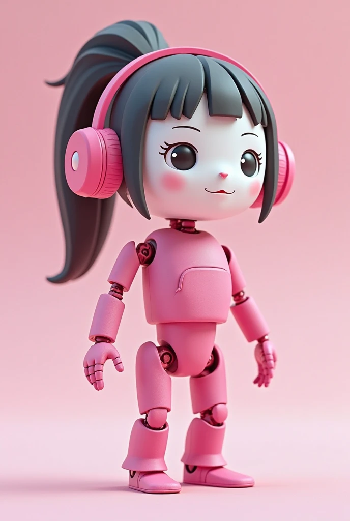 there is a pink and white origami robot with black hair tied into a pony tail and headpohones on, wawing, a low poly render inspired by Android Jones, polycount, neo-dada, low poly character, 3d model of a japanese mascot, cute 3 d render, 3d low poly rend...