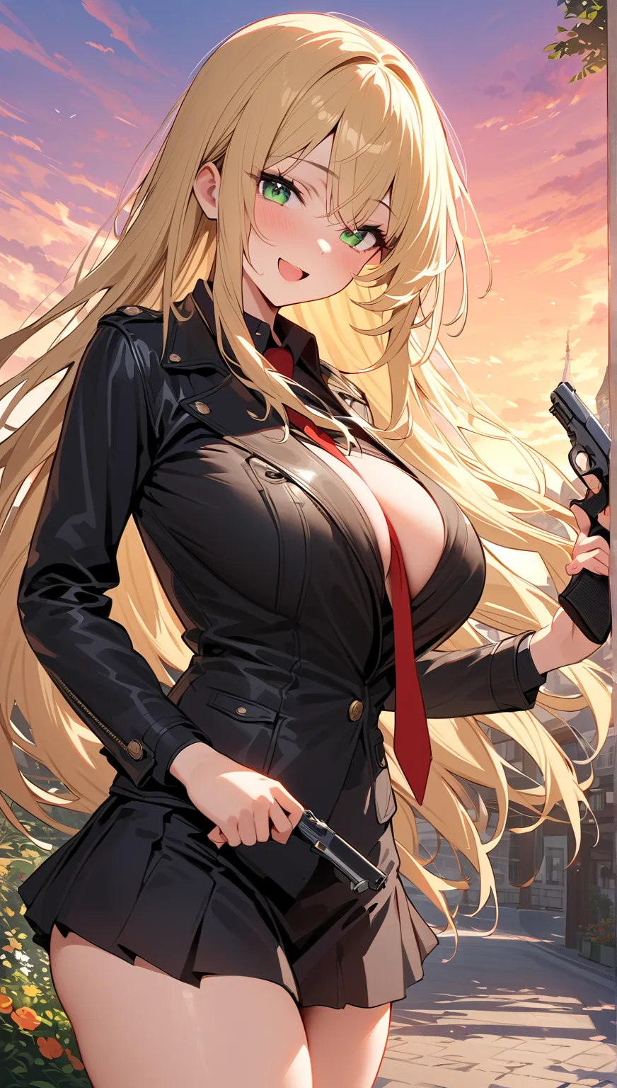 (masterpiece, top quality:1.5), (nsfw:1.2),   handsome face  , reliable leader , chairman, kind expression, beautiful girl:1.2, alone:1.3, (blonde hair:1.2), (long hair:1.2),   straight hair  , ( :1.2),  long hair, big breasts, thick butt, is tall,  dark g...