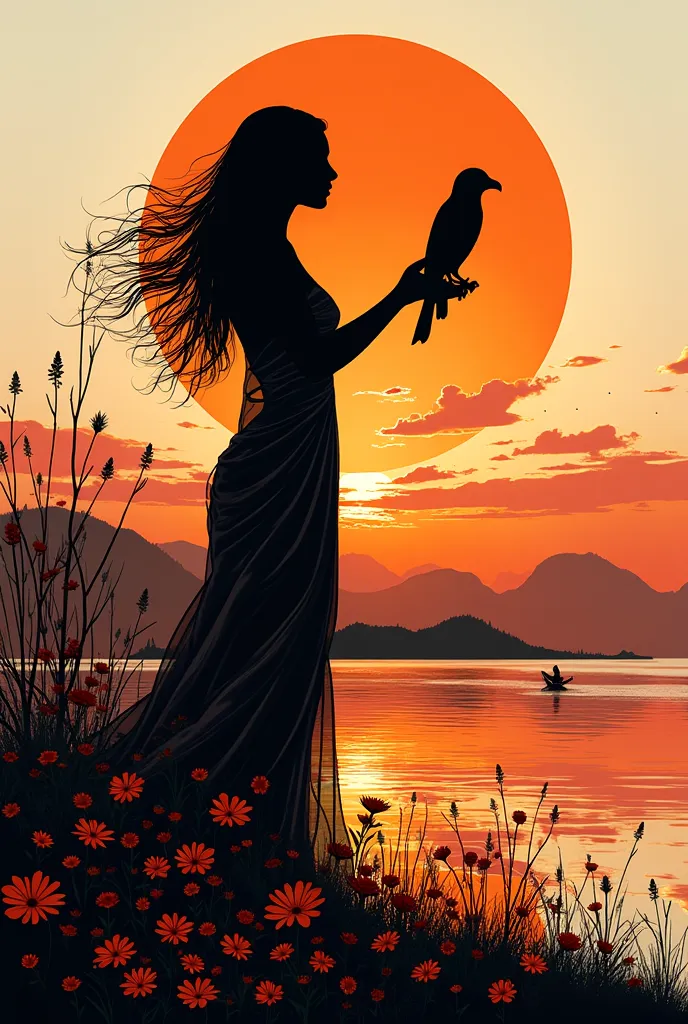 Beautiful double expositCharles Baudler " Flowers of Evil ":
 " Evening harmony", "Matching", "  albatross  "
Task : create information poster (A4) according to the theme .has, exhibition that combines the silhouette of a goddess and a sunset on the coast,...