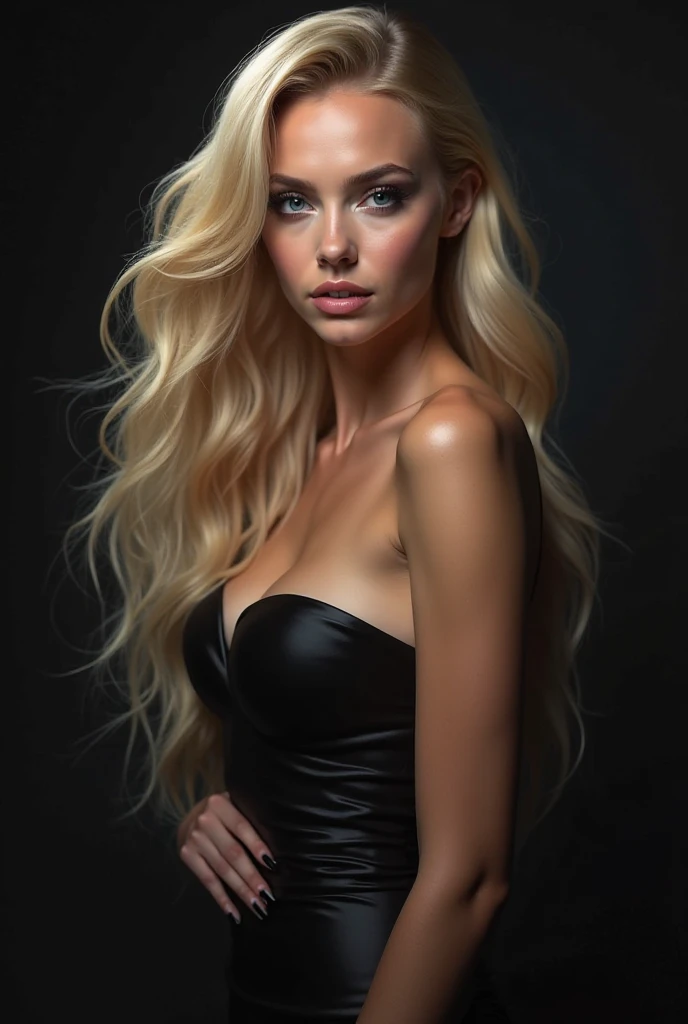 black barbi bbl, best quality, 4k, hdr, ultra-detailed, realistic, photorealistic, photo-realistic, sharp focus, physically-based rendering, extreme detail description, professional, vivid colors, glamorous portrait, elegant pose, porcelain skin, long blon...