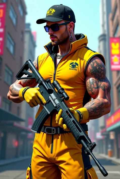 uniform Create a male GTA character with a G36C in his hand, wearing a yellow and black Wolves