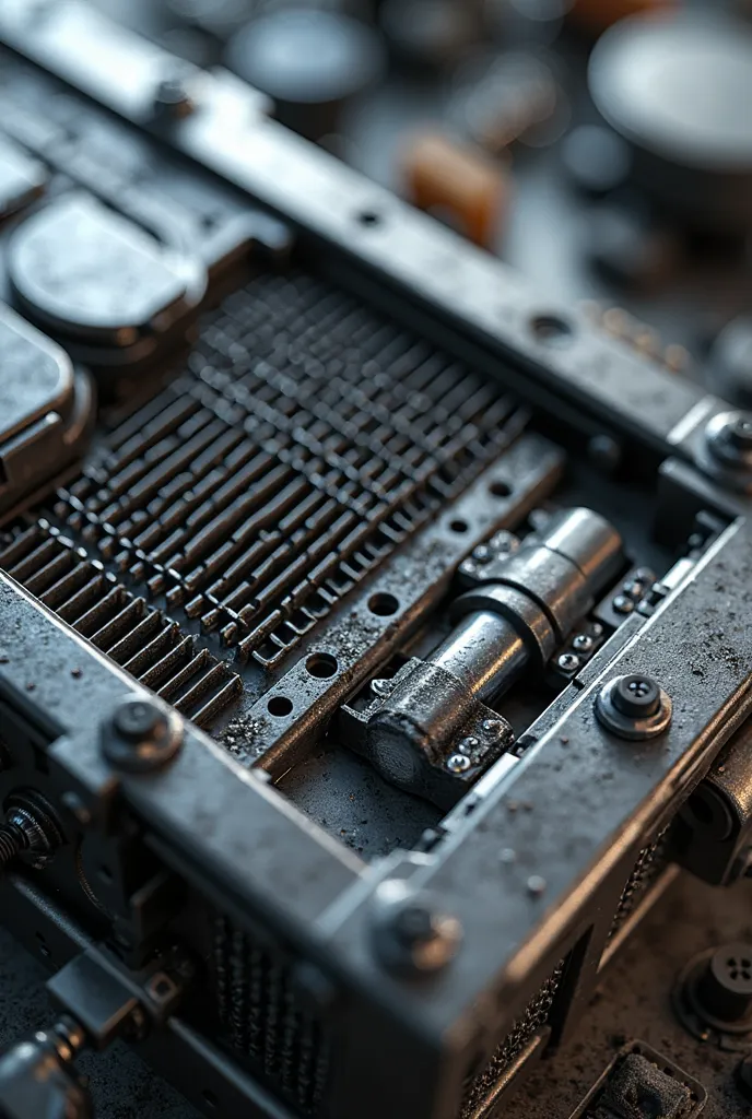 a close up of a metal object with a metal structure, a computer rendering by Carel Willink, featured on zbrush central, computer art, liquid cooling, water-cooled, metal panels, highly mechanical, super high detail picture, liquid cooled desktop, conveyor ...