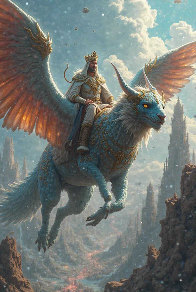 Give me a picture of King Qulais ibn Agniya. I photographed a genie riding on a white wing fort and flying in Aju and his mother is an army of jinn