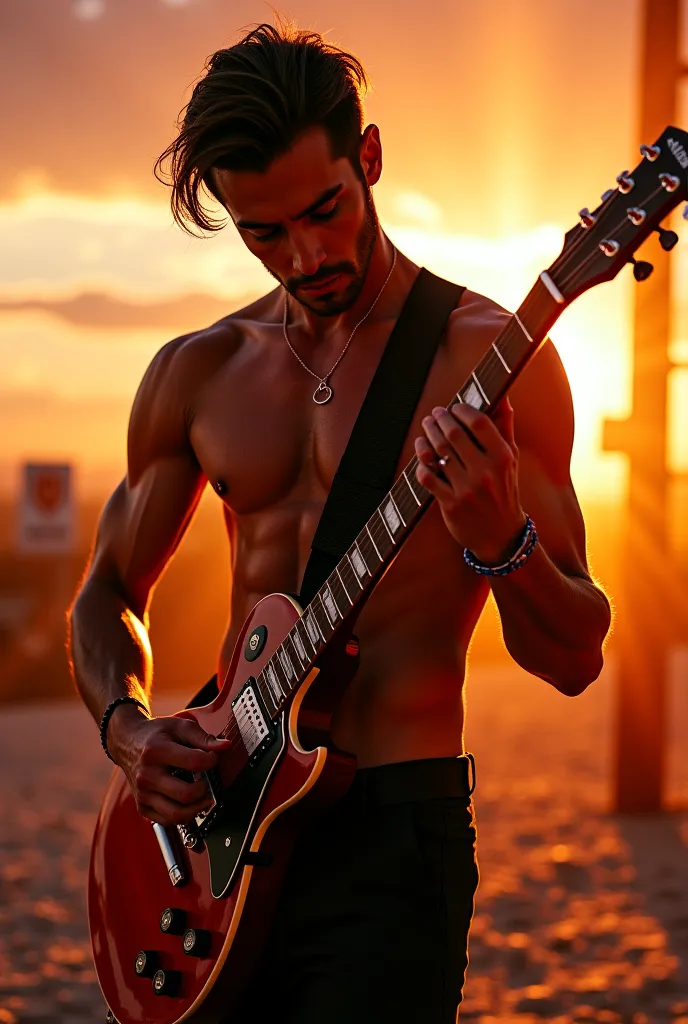 Very hot man playing the guitar 